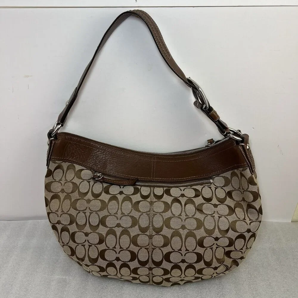 Coach LARGE F13741 Vintage Y2K Soho Hobo Shoulder Bag Beige Signature C Canvas